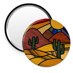 Pocket Mirror Faux Stained Glass 3" Desert Southwestern Boho Illustration Art
